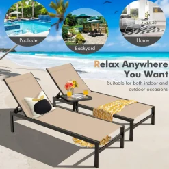 Tangkula Aluminum Patio Chaise Lounge, Outdoor Adjustable Lounge Chair with 6-Position Backrest