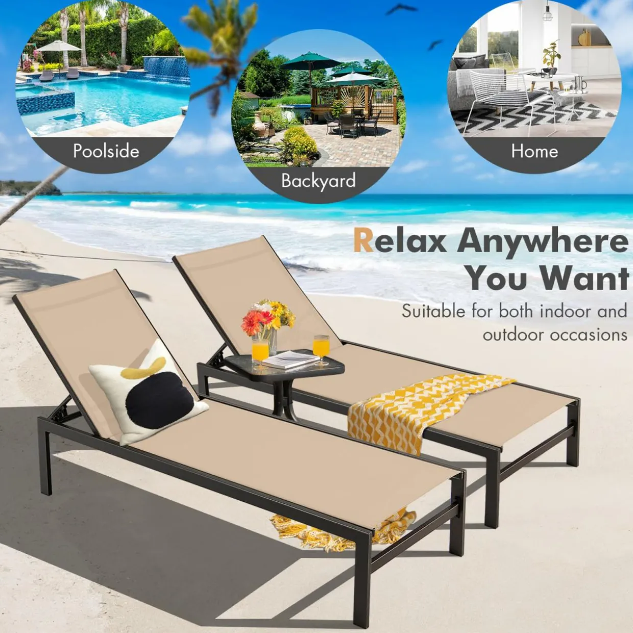 Tangkula Aluminum Patio Chaise Lounge, Outdoor Adjustable Lounge Chair with 6-Position Backrest
