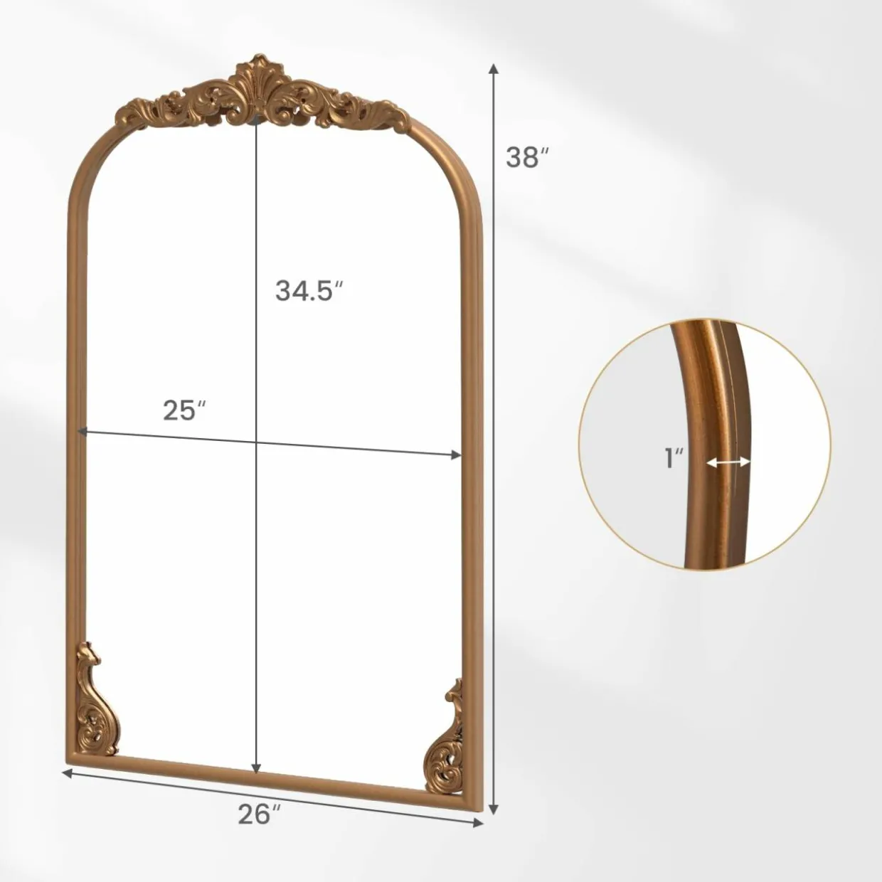Tangkula Antiqued Gold Wall Mirror(38"L x 26"W)