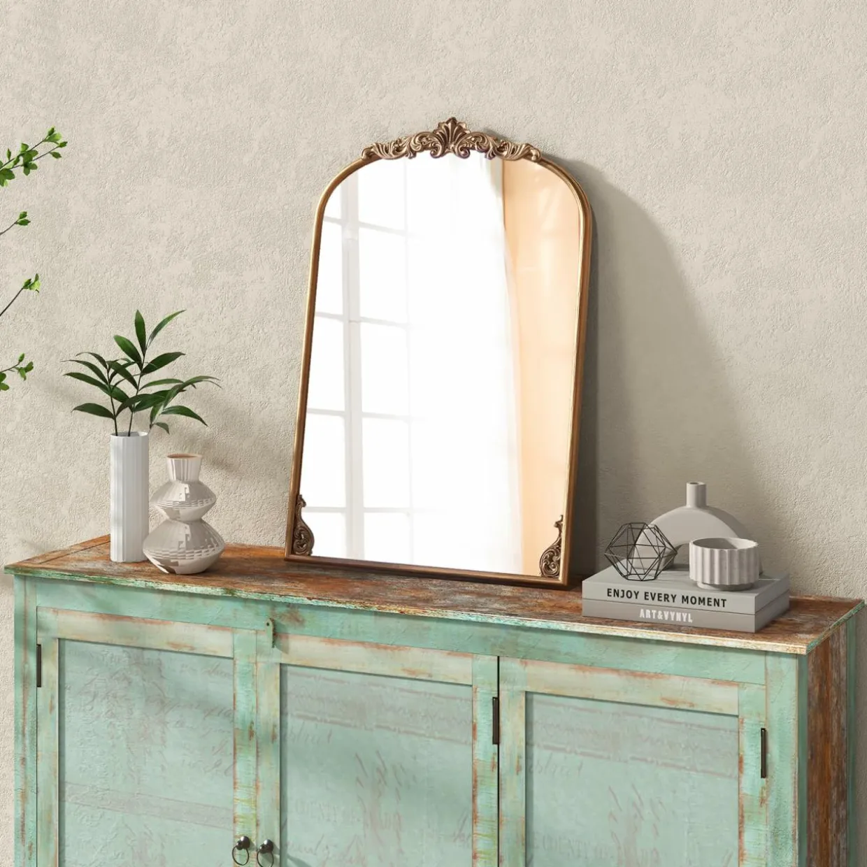 Tangkula Antiqued Gold Wall Mirror(38"L x 26"W)
