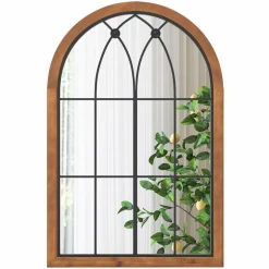 Tangkula Arched Window Mirror, Window Frame Decor Wall Mounted Mirror with Back Board, 24" x 36" Wall Mirror