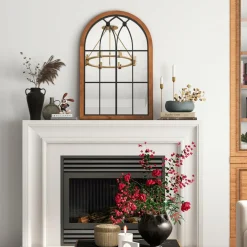 Tangkula Arched Window Mirror, Window Frame Decor Wall Mounted Mirror with Back Board, 24" x 36" Wall Mirror