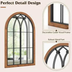 Tangkula Arched Window Mirror, Window Frame Decor Wall Mounted Mirror with Back Board, 24
