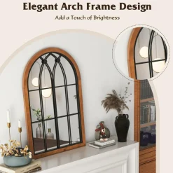 Tangkula Arched Window Mirror, Window Frame Decor Wall Mounted Mirror with Back Board, 24