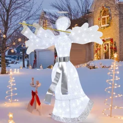 Tangkula Artificial Christmas Decor w/ 100 LED Lights 4 Ground Stakes & 10 Zip Ties Indoor & Outdoor Xmas Holiday Decoration