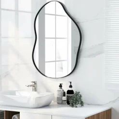 Tangkula Asymmetrical Wall Mirror, Large Irregular Shaped Stylish Wall Mounted Mirror with Premium Back Board