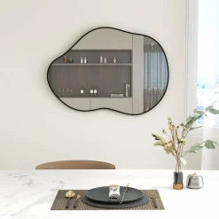 Tangkula Asymmetrical Wall Mirror, Large Irregular Shaped Stylish Wall Mounted Mirror with Premium Back Board