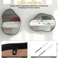 Tangkula Asymmetrical Wall Mirror, Large Irregular Shaped Stylish Wall Mounted Mirror with Premium Back Board
