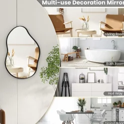 Tangkula Asymmetrical Wall Mirror, Large Irregular Shaped Stylish Wall Mounted Mirror with Premium Back Board