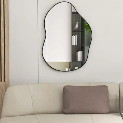 Tangkula Asymmetrical Wall Mirror, Large Irregular Shaped Stylish Wall Mounted Mirror with Premium Back Board
