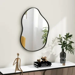 Tangkula Asymmetrical Wall Mirror, Large Irregular Shaped Stylish Wall Mounted Mirror with Premium Back Board