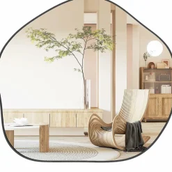 Tangkula Asymmetrical Wall Mirror, Large Irregular Shaped Stylish Wall Mounted Mirror with Premium Back Board