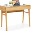 Tangkula Bamboo Computer Desk with 2 Storage Drawers