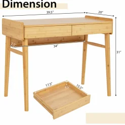 Tangkula Bamboo Computer Desk with 2 Storage Drawers