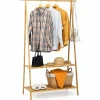 Tangkula Bamboo Garment Rack, Freestanding Clothes Rack with 2-Tier Storage Shelves