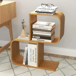 Tangkula Bamboo Geometric Bookshelf