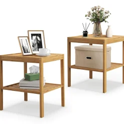 Tangkula Bamboo Nightstand Set of 2
