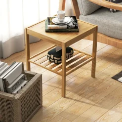 Tangkula Bamboo Nightstand Set of 2