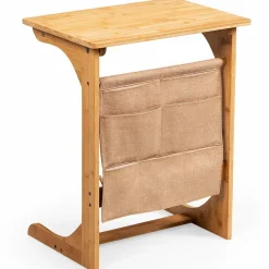 Tangkula Bamboo TV Tray Table for Living Room, Sofa Side Table