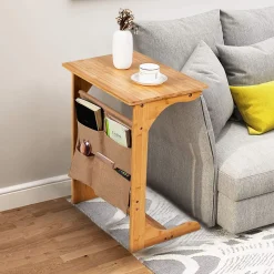 Tangkula Bamboo TV Tray Table for Living Room, Sofa Side Table