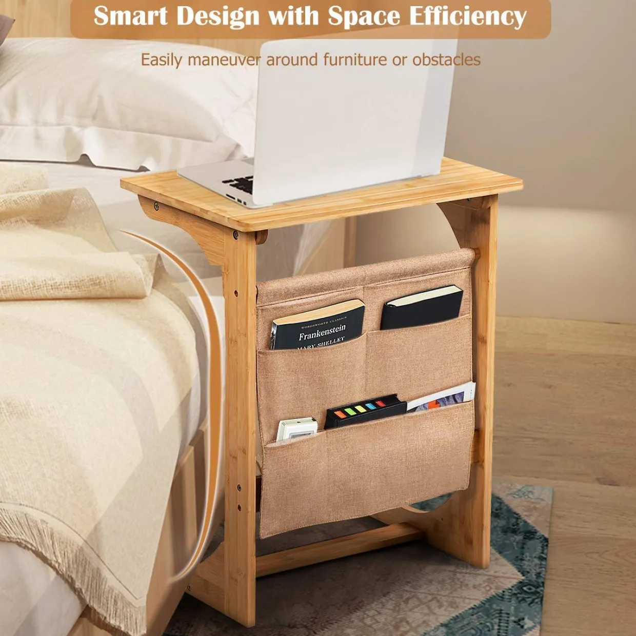 Tangkula Bamboo TV Tray Table for Living Room, Sofa Side Table