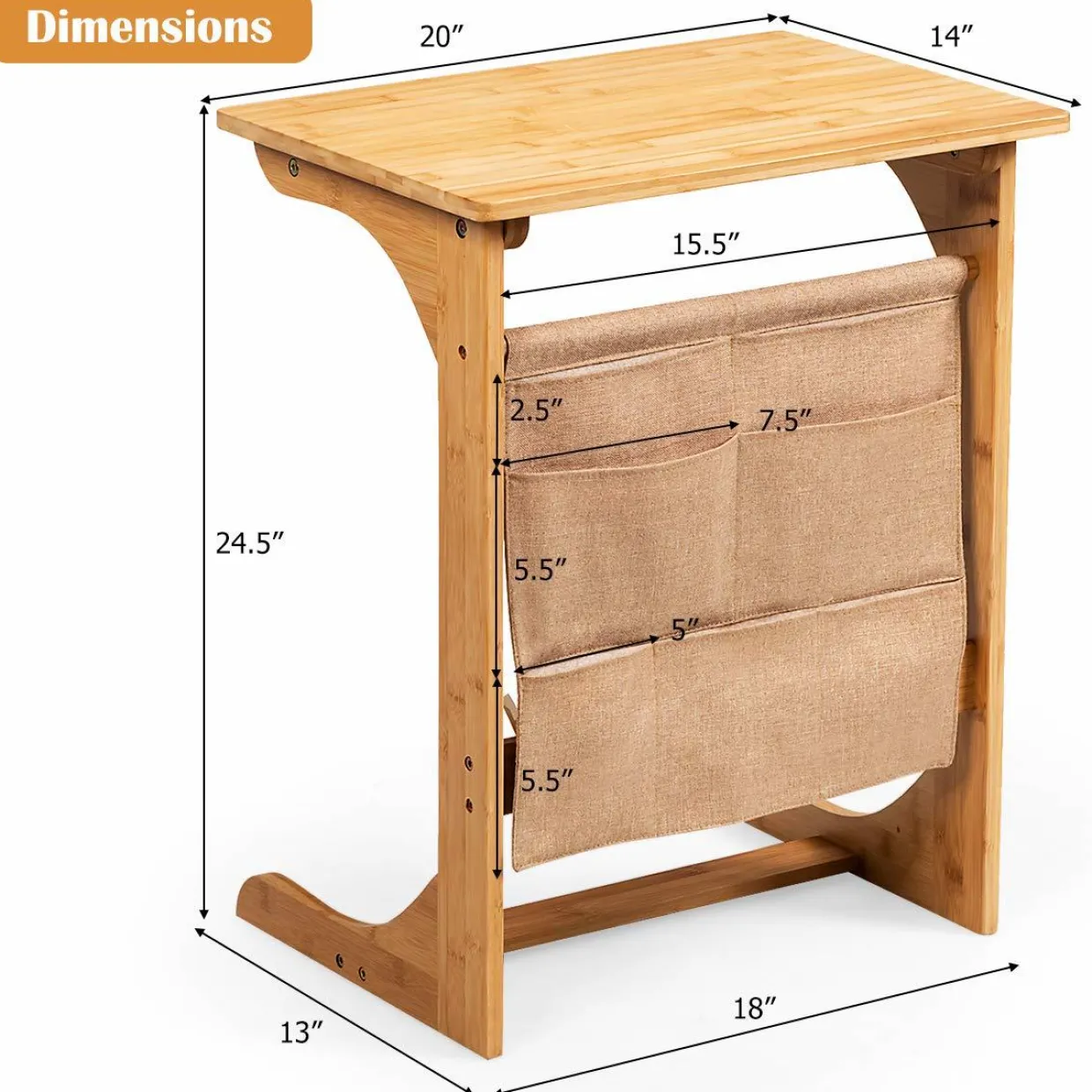 Tangkula Bamboo TV Tray Table for Living Room, Sofa Side Table