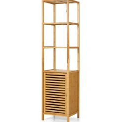 Tangkula Bathroom Cabinet, 65 Inch Tall Slim Bathroom Storage Cabinet with Shutter Door and 3 Open Shelves
