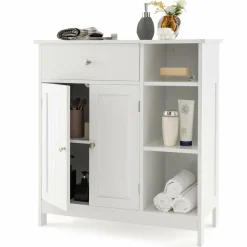 Tangkula Bathroom Cabinet, Floor Storage Cabinet with Doors and Shelves