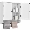 Tangkula Bathroom Cabinet Wall Mounted, Bathroom Medicine Cabinet with Towel Bar & Double Door & Adjustable Shelf