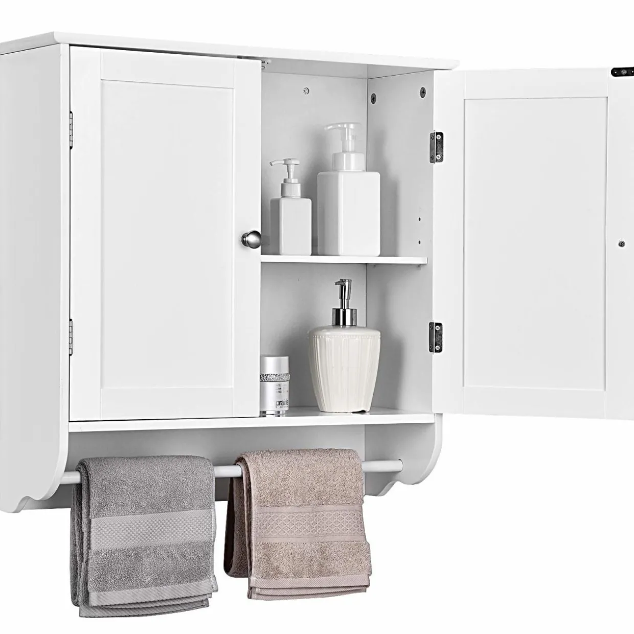 Tangkula Bathroom Cabinet Wall Mounted, Bathroom Medicine Cabinet with Towel Bar & Double Door & Adjustable Shelf