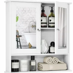Tangkula Bathroom Cabinet Wall Mounted with Double Mirror Doors