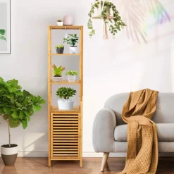 Tangkula Bathroom Cabinet, 65 Inch Tall Slim Bathroom Storage Cabinet with Shutter Door and 3 Open Shelves