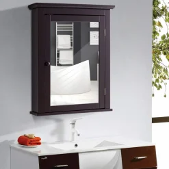 Tangkula Bathroom Cabinet with Mirror, Mirrored Wall-Mounted Storage Medicine Cabinet