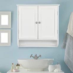 Tangkula Bathroom Cabinet Wall Mounted, Bathroom Medicine Cabinet with Towel Bar & Double Door & Adjustable Shelf