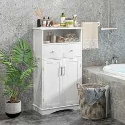 Tangkula Bathroom Cabinet, Freestanding Storage Organizer w/2 Drawers & 2 Doors