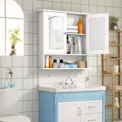 Tangkula Bathroom Cabinet Wall Mounted with Double Mirror Doors
