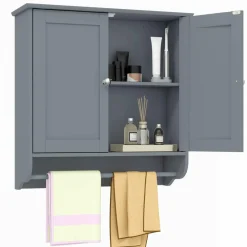 Tangkula Bathroom Cabinet Wall Mounted, Bathroom Medicine Cabinet with Towel Bar & Double Door & Adjustable Shelf