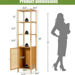 Tangkula Bathroom Cabinet, 65 Inch Tall Slim Bathroom Storage Cabinet with Shutter Door and 3 Open Shelves