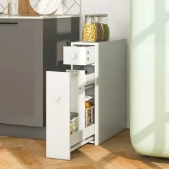 Tangkula Bathroom Cabinet, Wooden Bathroom Storage Cabinet, Home Kitchen Living Room Bathroom Toilet Narrow Floor Organizer