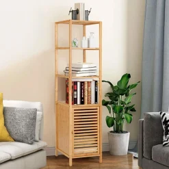 Tangkula Bathroom Cabinet, 65 Inch Tall Slim Bathroom Storage Cabinet with Shutter Door and 3 Open Shelves