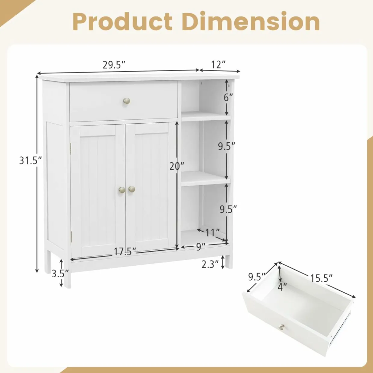Tangkula Bathroom Cabinet, Floor Storage Cabinet with Doors and Shelves