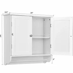 Tangkula Bathroom Cabinet Wall Mounted, Bathroom Medicine Cabinet with Towel Bar & Double Door & Adjustable Shelf