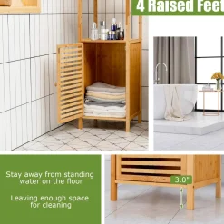 Tangkula Bathroom Cabinet, 65 Inch Tall Slim Bathroom Storage Cabinet with Shutter Door and 3 Open Shelves