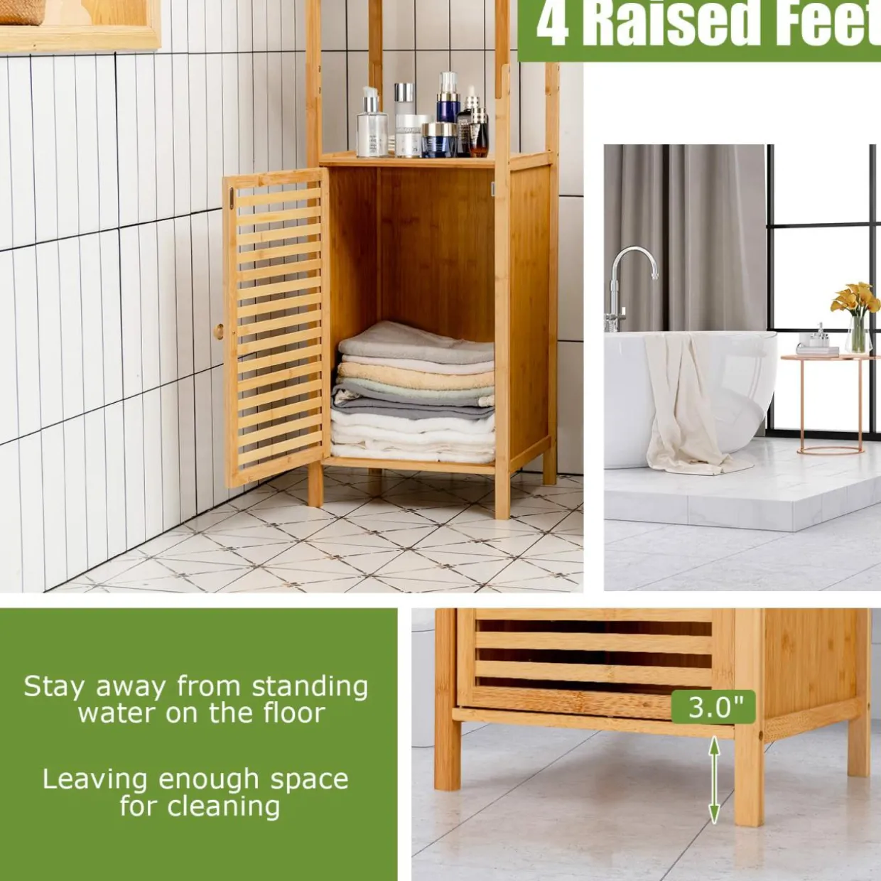 Tangkula Bathroom Cabinet, 65 Inch Tall Slim Bathroom Storage Cabinet with Shutter Door and 3 Open Shelves