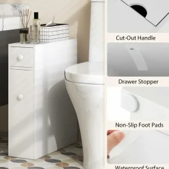 Tangkula Bathroom Cabinet, Wooden Bathroom Storage Cabinet, Home Kitchen Living Room Bathroom Toilet Narrow Floor Organizer