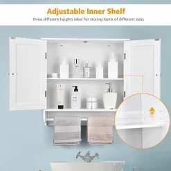 Tangkula Bathroom Cabinet Wall Mounted, Bathroom Medicine Cabinet with Towel Bar & Double Door & Adjustable Shelf