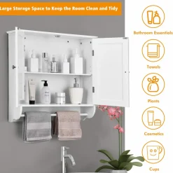 Tangkula Bathroom Cabinet Wall Mounted, Bathroom Medicine Cabinet with Towel Bar & Double Door & Adjustable Shelf