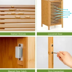 Tangkula Bathroom Cabinet, 65 Inch Tall Slim Bathroom Storage Cabinet with Shutter Door and 3 Open Shelves