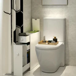 Tangkula Bathroom Cabinet, Wooden Bathroom Storage Cabinet, Home Kitchen Living Room Bathroom Toilet Narrow Floor Organizer