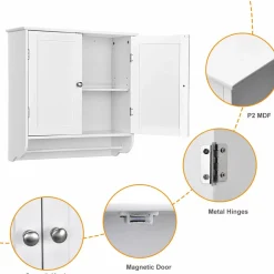 Tangkula Bathroom Cabinet Wall Mounted, Bathroom Medicine Cabinet with Towel Bar & Double Door & Adjustable Shelf